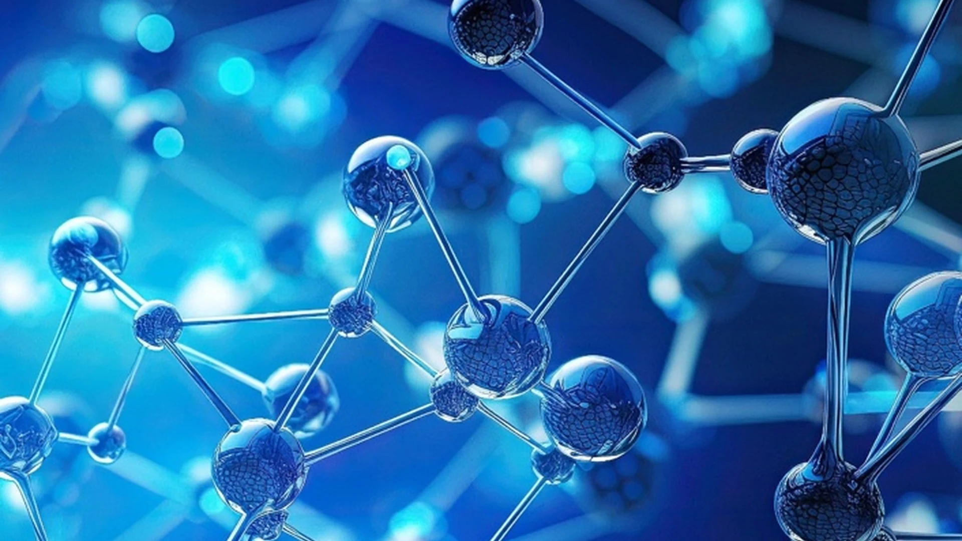 Blue molecular structure artwork representing peptide research